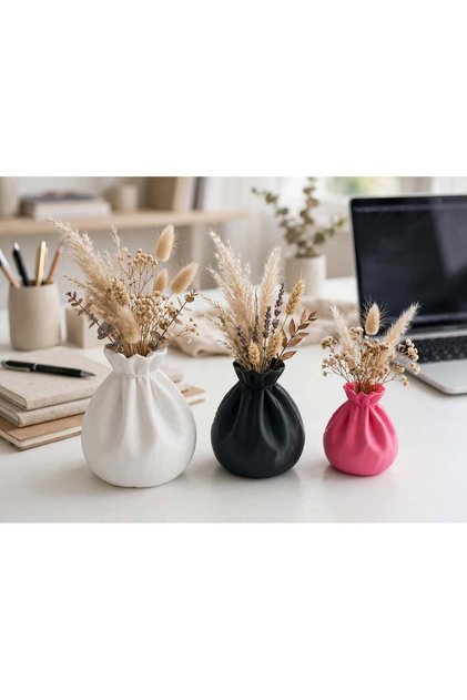 3D Tasarım Büzgülü Kese Model Dekoratif Minimalist Vazo