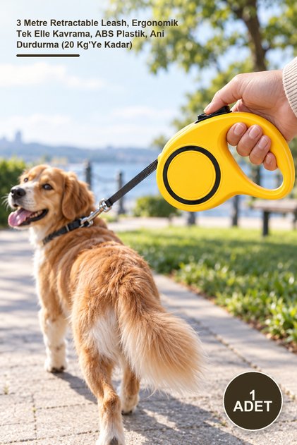1 Piece Automatic Extending Dog Leash – 3 Meter Retractable Leash, Ergonomic One-Hand Grip, Abs Plastic, Instant Stop (up to 20 kg)