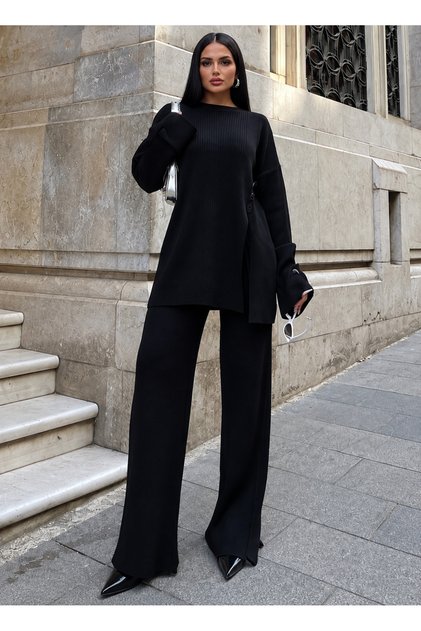 Women's Button Detailed Tunic Sweater and Trousers Knitwear Set