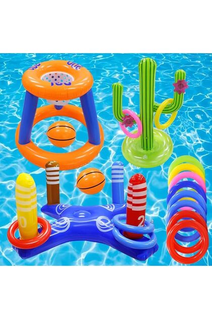 Pool Games Set,Inflatable Basketball Hoop with Inflatable Spike Ring for Kids and Teens and Toddlers