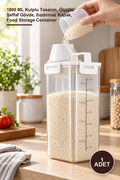 1 Piece Measuring Cup with Lid, Pulses Storage Container – 1800 ml Design with Handle, Transparent Body with Measurements, Leak-Proof Lid, Food Storage Container
