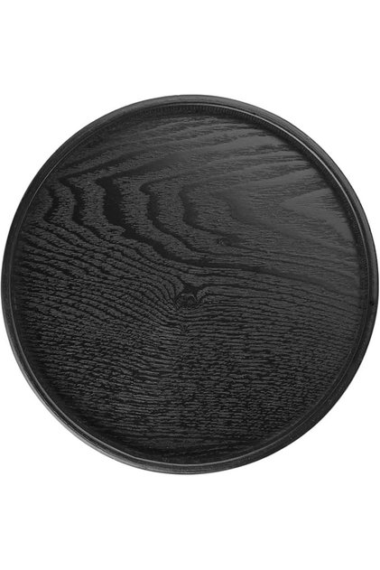 Black Wooden Tea Tray, Round Shape Wood Serving Tray Non-Slip Tea Coffee Snack Plate Breakfast Serve