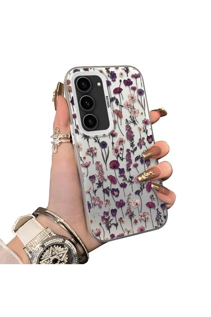 Samsung Galaxy S23 Compatible French Style Purple Tone Wild Flower Phone Case Shockproof