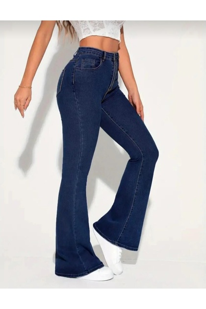 Bt13356045 Women's Navy Blue High Waist Spanish Jeans Flare Pants (2026)