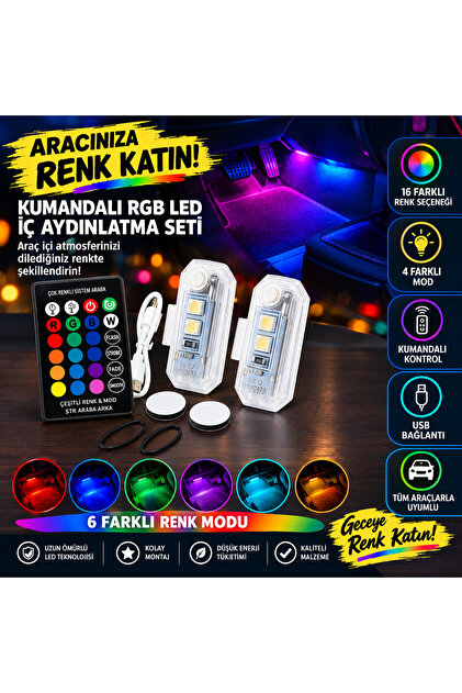 Kumandalı Rgb 16 Renk 2 Adet Led Drone Bisiklet Araç Çakarlı Lamba 7 Renk Su Geçirmez
