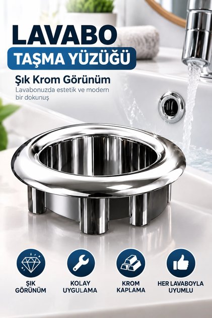 Lavabo Taşma Yüzüğü Krom Kaplama – Şık Görünüm, Kolay Montaj, Pratik Lavabo Taşma Deliği Aparatı