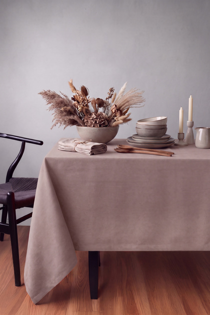 Velvet Textured Seamless Tablecloth, Sapphire Dark Beige