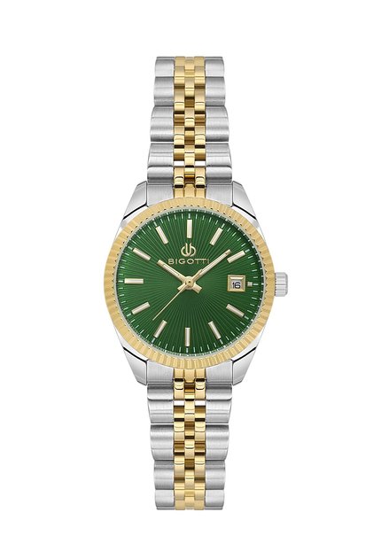 Yellow Silver Women's Wristwatch with Green-Yellow Calendar