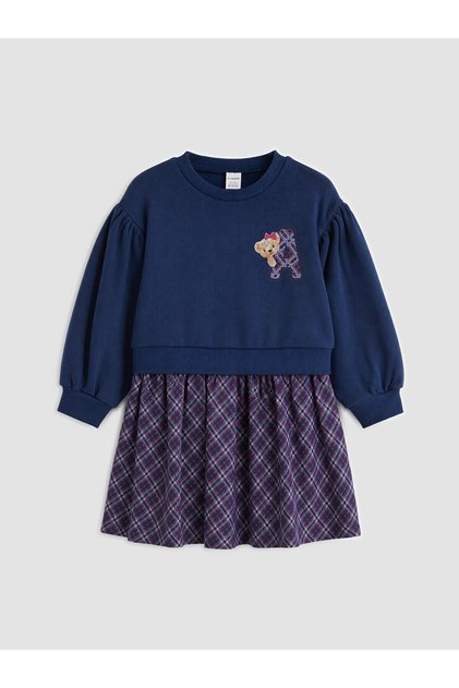 Özmarka New Season Navy Blue Printed Girl's Dress
