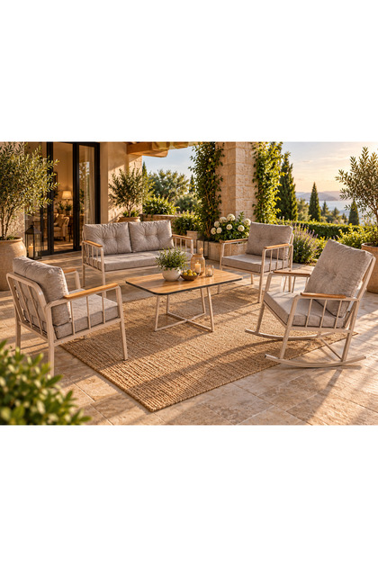 Liva Nesta Konfor Bahçe Balkon Seti Cppuccıno Metal İskelet Sallanır Koltuklu Takım