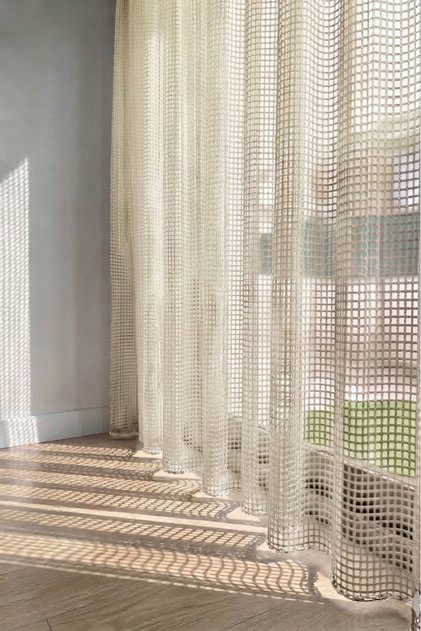 Cream Luxury Mesh Tulle Curtain with Extra Foam Cornice Rustic Installation Without Pleats