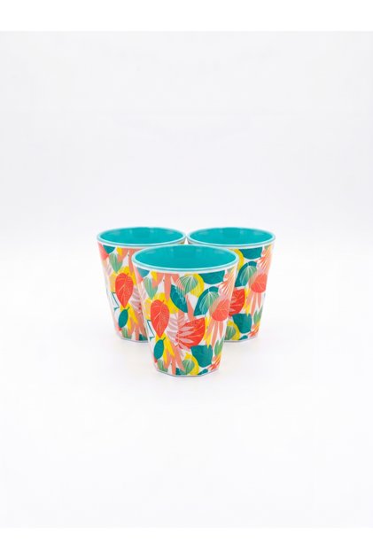 Σετ 3 ποτηριών μελαμίνης Migros Kitchen & Co, 160 ml, με σχέδιο Τροπικό Καλοκαίρι, Επαναχρησιμοποιούμενα, Ιδανικά για πικνίκ και εξωτερικούς χώρους
