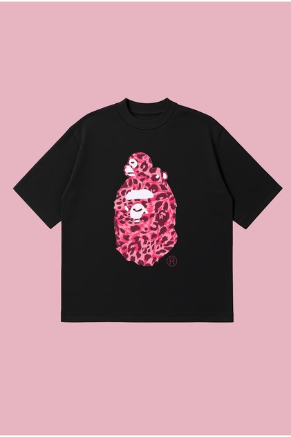Bape Pink Leopard Printed Oversize Boxy Cut Unisex 100% Cotton Tshirt | Streetwear