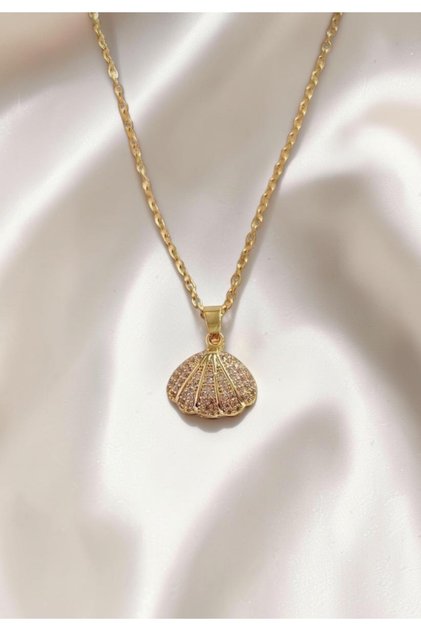 Openable Seashell Pearl Detailed Gold Steel Necklace