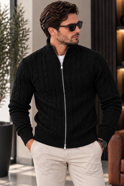Hair Braid Patterned Basic Men's Knitwear Cardigan