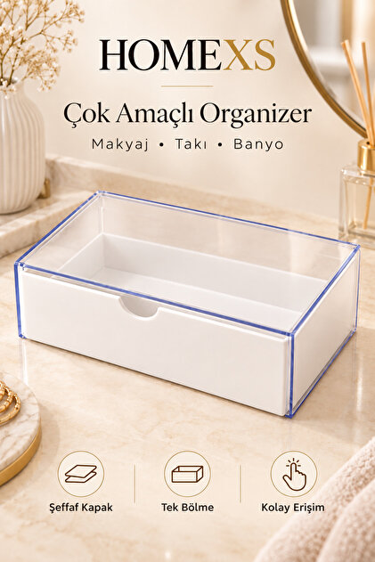 Çekmeceli Şeffaf Makyaj Organizeri, Çok Amaçlı Banyo ve Takı Organizeri, Üst Üste Geçen Modüler Takı ve Makyaj Organizeri