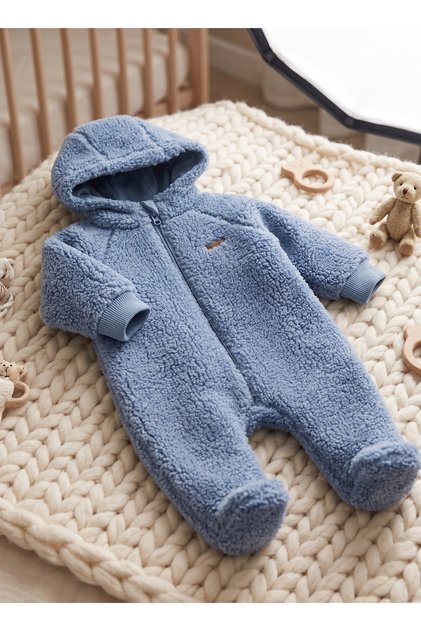 Baby Boy Overalls Welsoft Hooded Plush Winter Overalls (1-3, 3-6 Months with Booties and 6-9, 9-12 Months Without Booties)