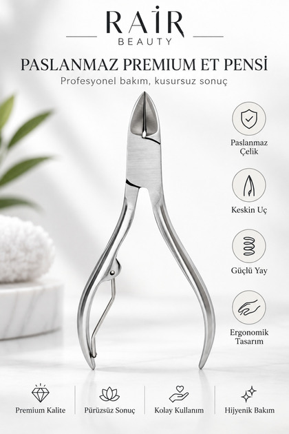 Paslanmaz Çelik Profesyonel Et Pensi – Keskin Uçlu, Güçlü Yaylı, Ergonomik Manikür & Kütikül Pensi + Hijyenik Uç Kapaklı