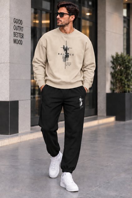 Unisex Oversize Sweatshirt Tracksuit Set Casual Comfortable Fit Karma Balance Print