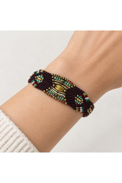 Handmade Macrame Knitted Bracelet – Stylish Accessory with Bead Detail and Ethnic Pattern