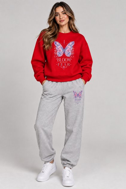 Women's Oversize Floral Butterfly Printed Winter Sweatshirt & Seasonal Tracksuit Set Bloom Ferar Printed