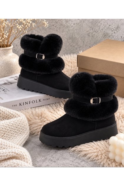 Women's Black Suede Fur Platform Thick Sole Short Winter Boots