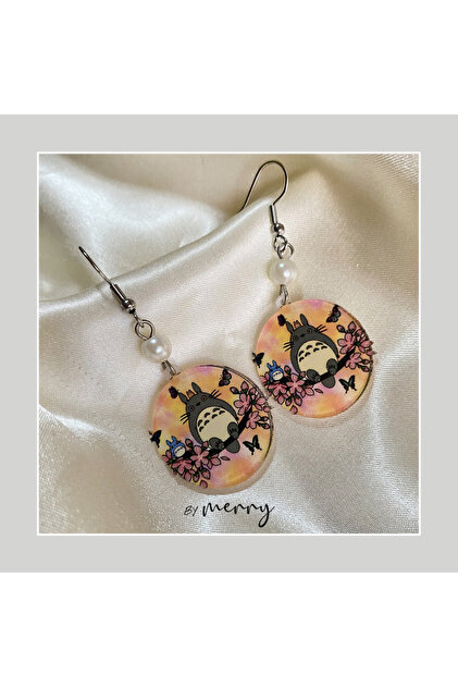 Tonari no Totoro Küpe, Totoro Küpe, Tonari no Totoro Chibi Anime Küpe, Chibi Earring, Anime Çelik Küpe
