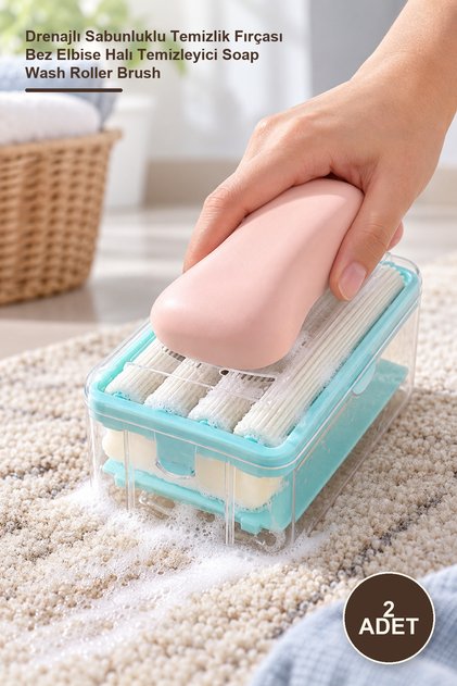 2 Pieces of Soap Wash Roller Brush – Cleaning Brush with Drainable Soap Dispenser for Cloths, Clothes, and Carpets Soap Wash Roller Brush