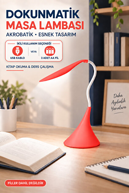 Dokunmatik LED Masa Lambası Dimmerli Esnek Akrobatik Kitap Okuma Ders Çalışma Pilli & USB Kablolu Kullanım