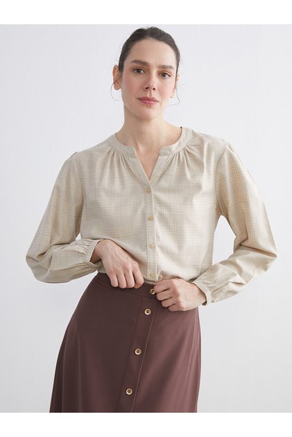 Notch Neckline Check Women's Shirt