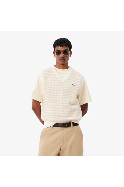 Erkek Classic Fit V Yaka Krem Süveter