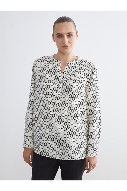 Notch Neck Patterned Blouse