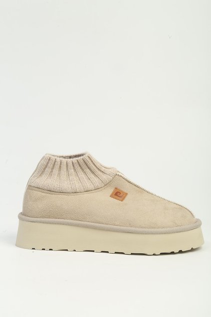 Women's Beige Suede Knitwear High-Top Platform Sole Casual Boots & Slippers Pc-55186