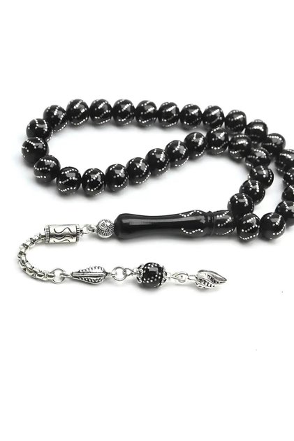 Cross Embroidered Oltu Stone Prayer Beads