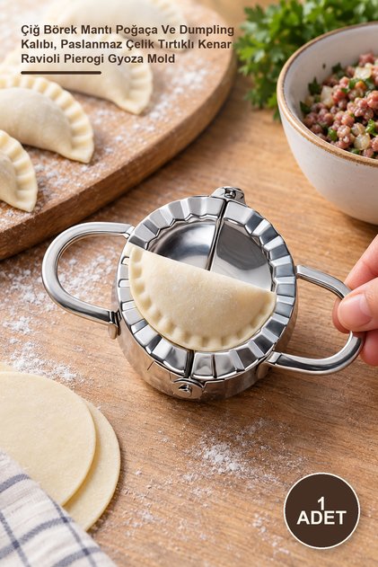 1 Piece Practical Dumpling Sealing Tool – Raw Dumpling, Manti, Pogaça and Dumpling Mold, Stainless Steel Serrated Edge Ravioli Pierogi Gyoza Mold