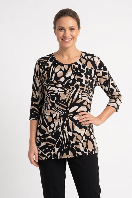 Women's Plus Size Lycra Crew Neck Patterned Three Quarter Sleeve Mother T-Shirt Combed Cotton Blouse