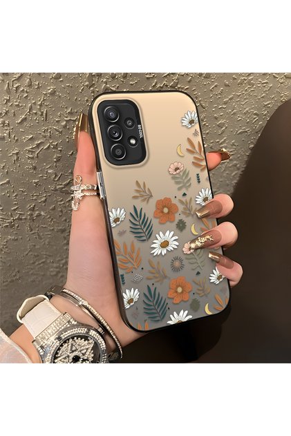 Samsung Galaxy A52/A52S Compatible Retro Daisy Moon and Leaf Pattern, Rigid Case, Full Protection