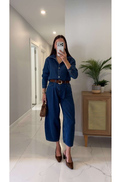 Kolers Navy Blue Denim Shirt and Pants Set