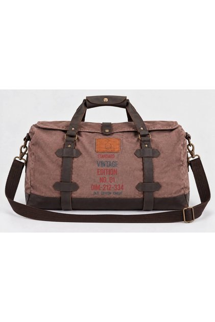 Unisex Brown Gabardine Travel and Sports Bag 57X30X20 cm with Removable Shoulder Strap