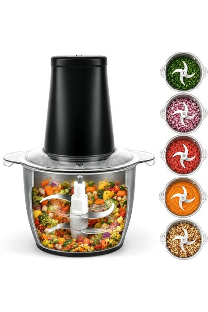 Tocator electric carne si legume, 500 W, bol 2 L, 2 viteze, Pulse, 4 lame inox, sistem siguranta