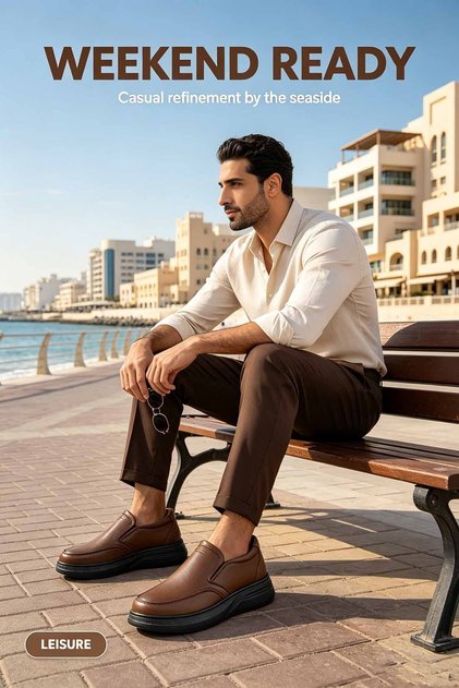 أحذية رجالية جلدية كاجوال للعمل سهلة الارتداء بنعل سميك مبطن للمشي في المكتب