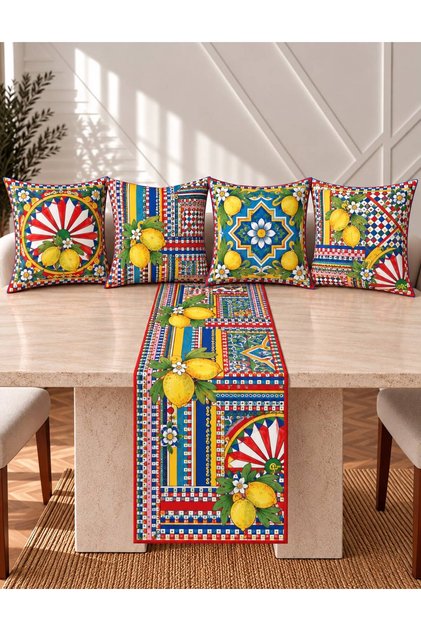 Suede Fabric, Double-Sided Printed 5-Piece Combination Throw Pillow Cover and Runner Set