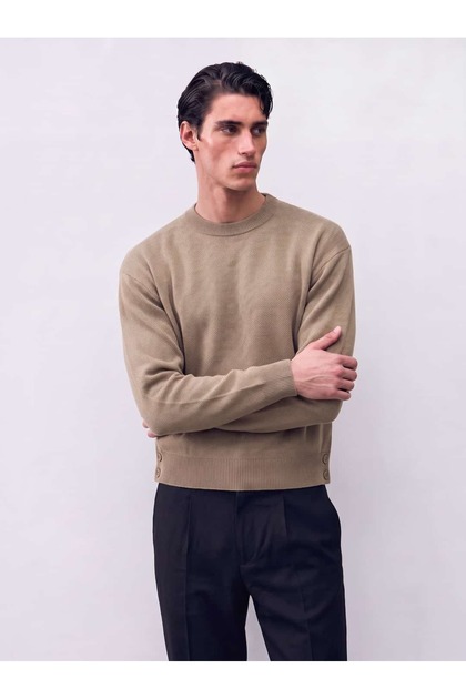 Yan Düğme Detaylı Crop Fit Kazak FW7357