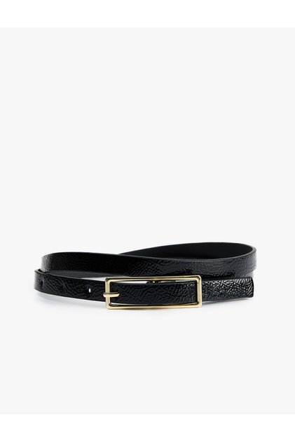 Faux Leather Metal Buckle Thin Belt
