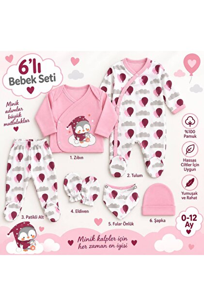 6 Piece Baby Romper and Top-Bottom Set (Limited Stock for Our Customers) Pink