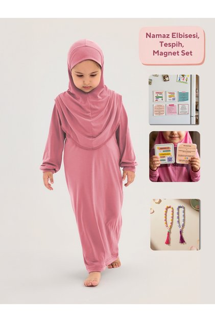 Islamic One-Piece Girls' Prayer Dress - Rosary - Magnet Set