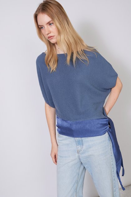 Asymmetric Garnish Detail Tie-Up Knitwear Sweater Indigo