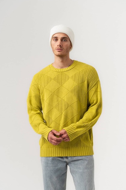 Facet Selanik Knitted Geometric Patterned Crew Neck Knitwear Men's Sweater