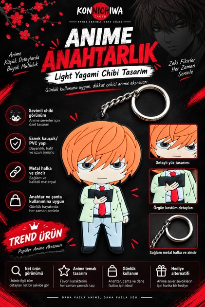Death Note Light Yagami Chibi Anime Keychain – Pvc Rubber Figured Bag Keychain