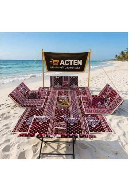 9-piece floor seating set: 300x200cm mattress, 4 two-person floor chairs, and 4 comfortable cushions, for trips and camping